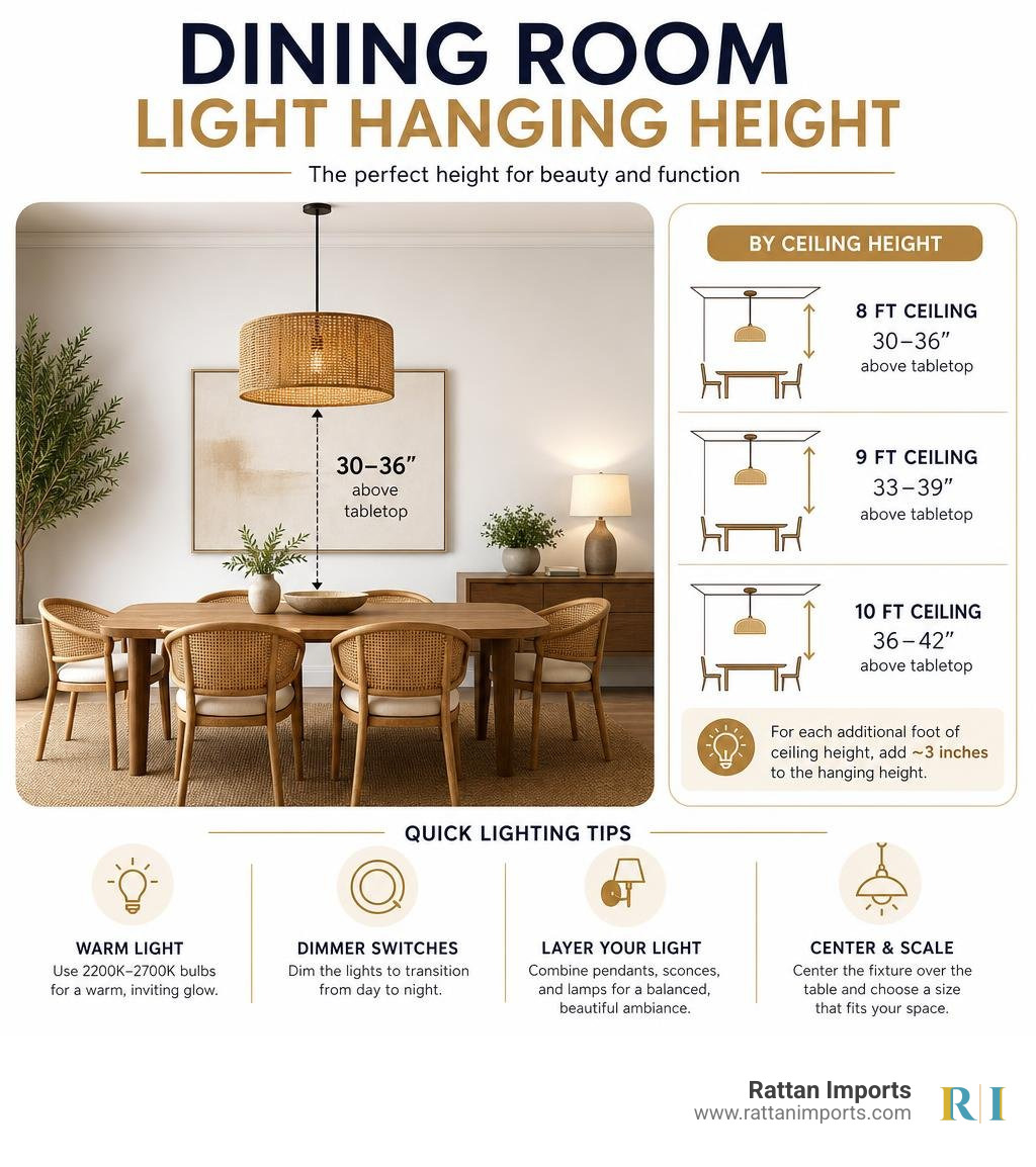 Dining room light hanging height infographic infographic