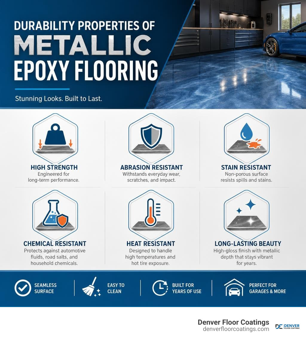 Durability properties of metallic epoxy flooring infographic