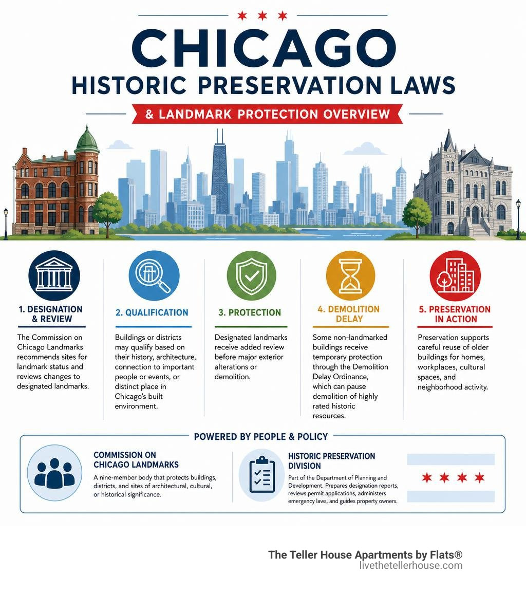 Chicago historic preservation laws and landmark protection overview infographic