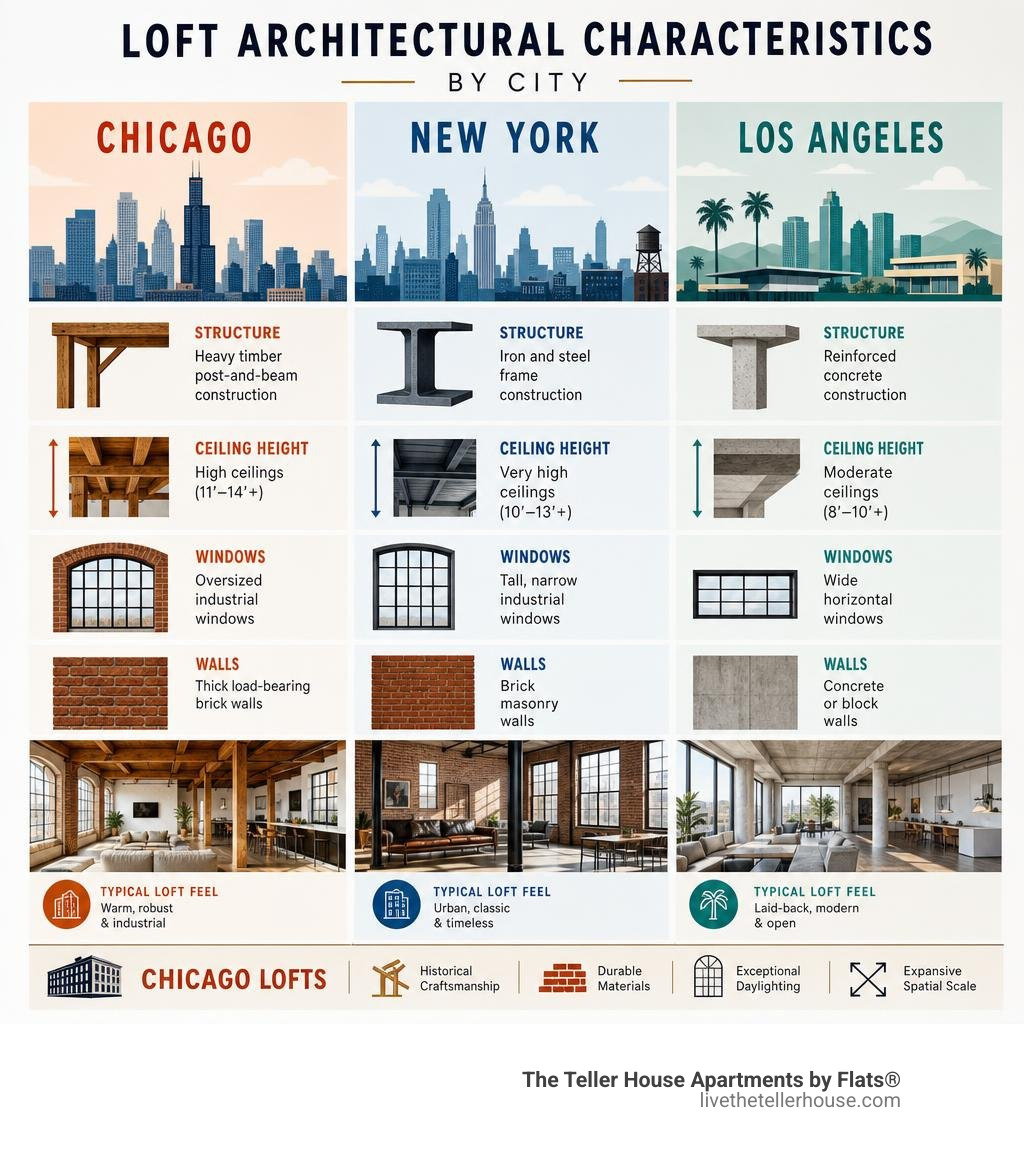 Comparison of loft architectural characteristics by city infographic