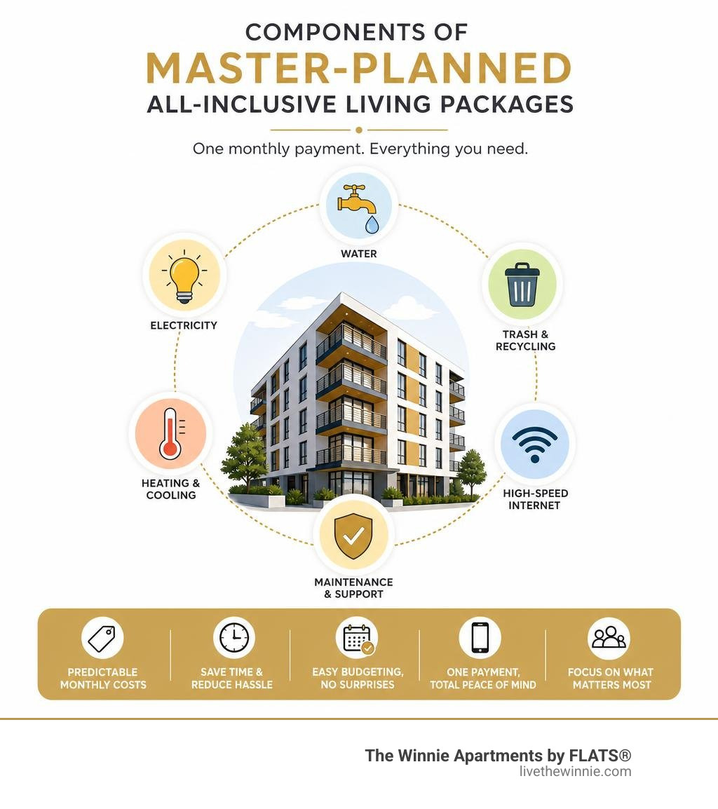 Infographic highlighting components of master-planned all-inclusive living packages infographic Infographic highlighting components of master-planned all-inclusive living packages infographic