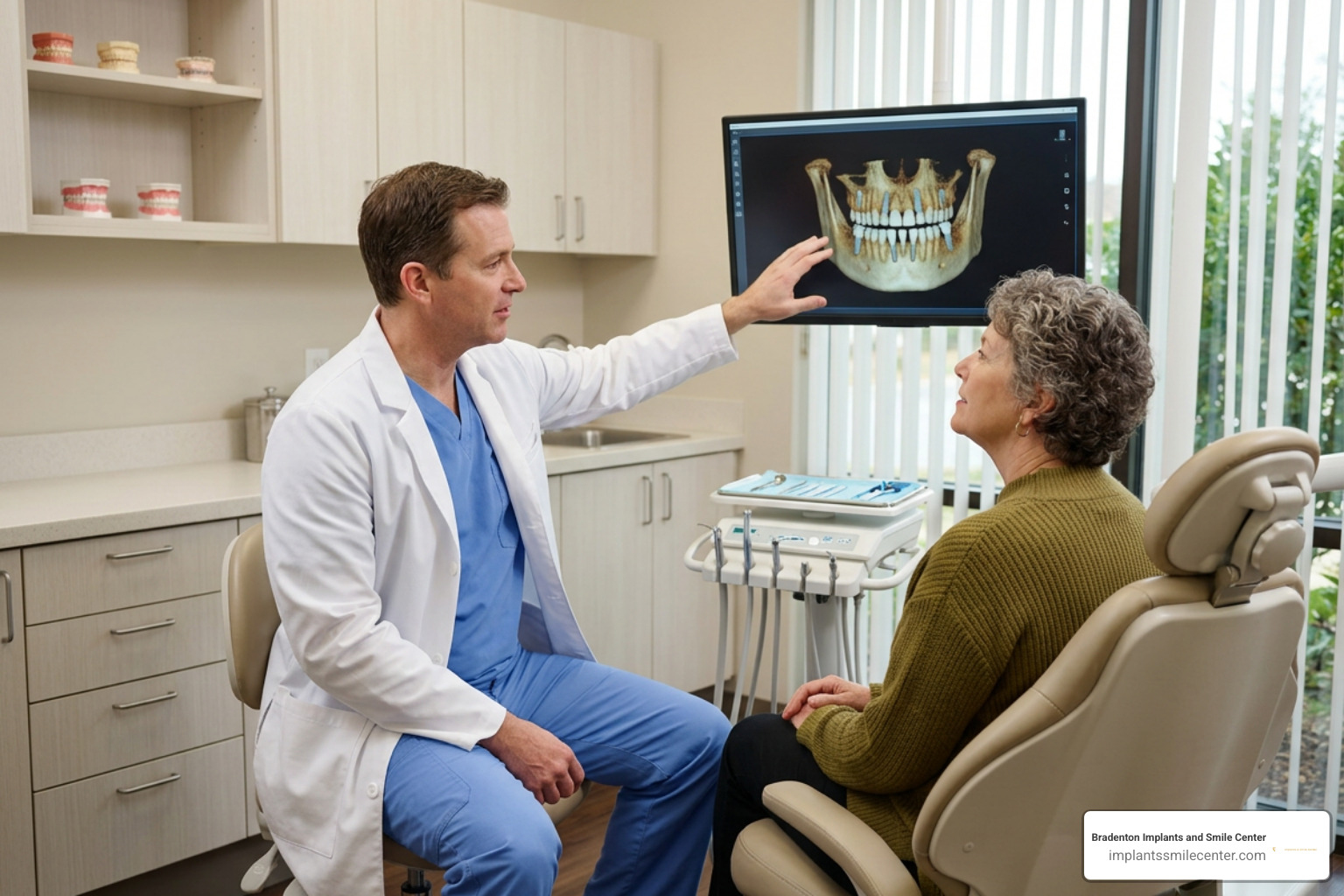 Modern dental office setup for full arch dental implant consultations