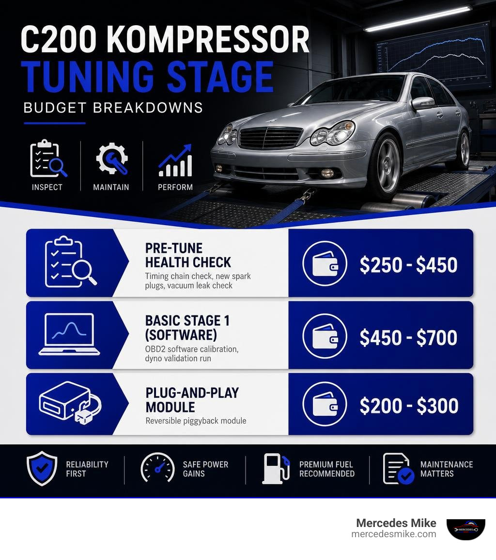 C200 Kompressor tuning stage budget breakdowns infographic C200 Kompressor tuning stage budget breakdowns infographic