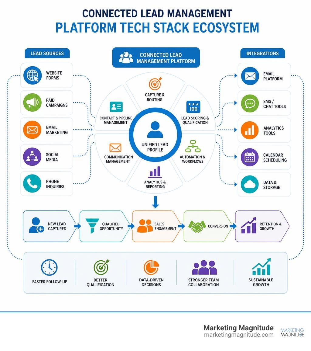 connected lead management platform tech stack ecosystem infographic connected lead management platform tech stack ecosystem infographic
