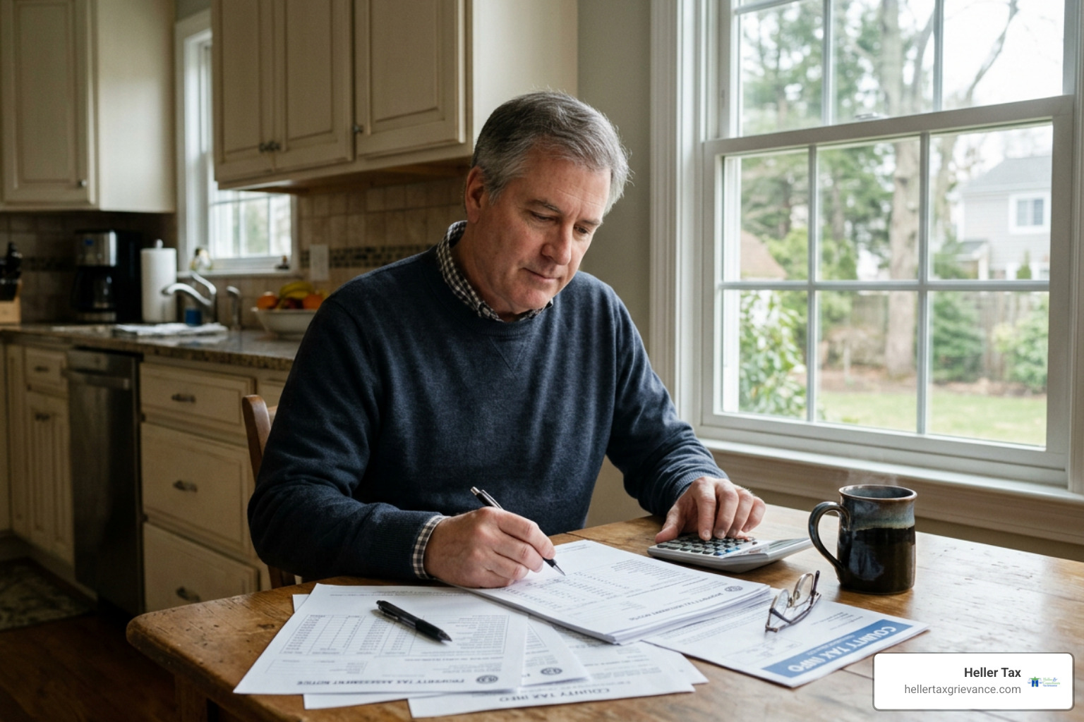 Nassau County homeowner reviewing local property tax assessment paperwork Nassau County homeowner reviewing local property tax assessment paperwork