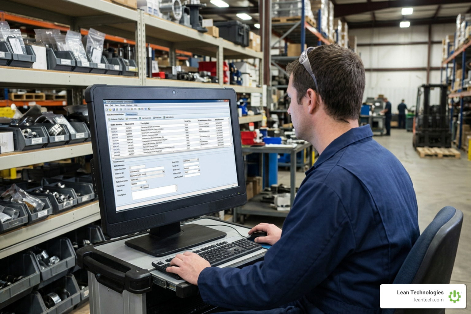 SAP PM refurbishment order processing screen displaying material details and serial numbers