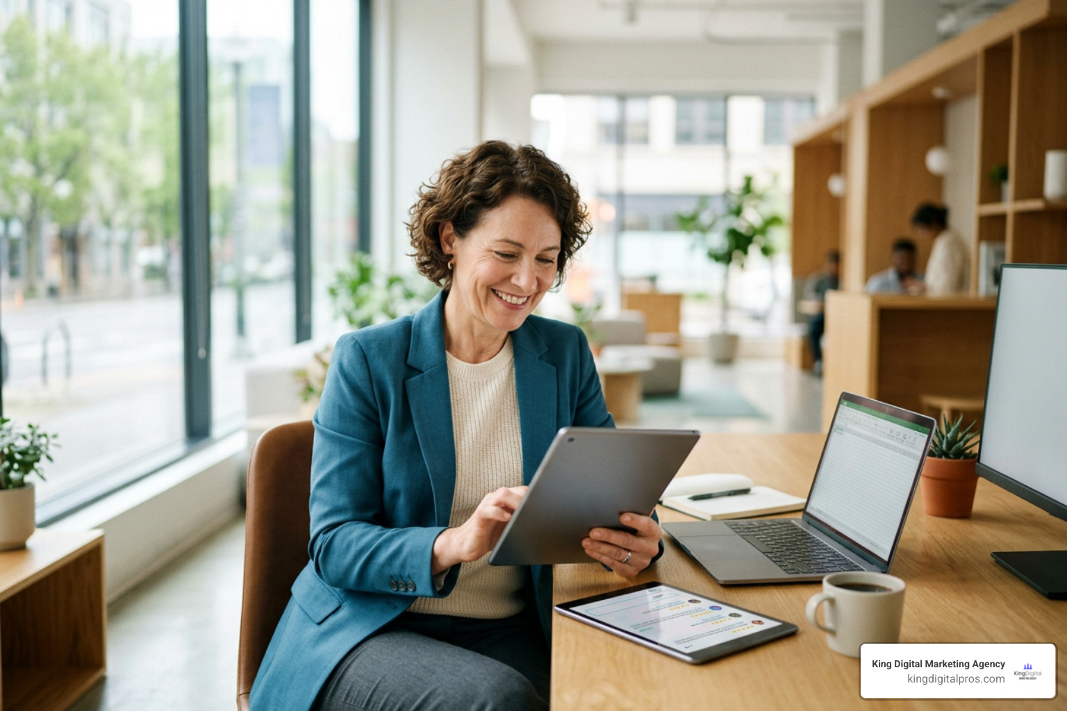 Small Business Owner Professionally Responding To An Online Customer Review On A Tablet
