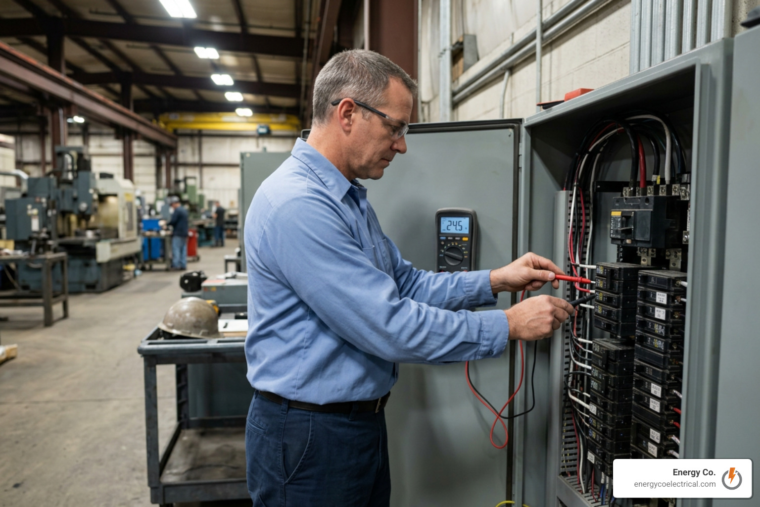 electrician measuring commercial electrical load
