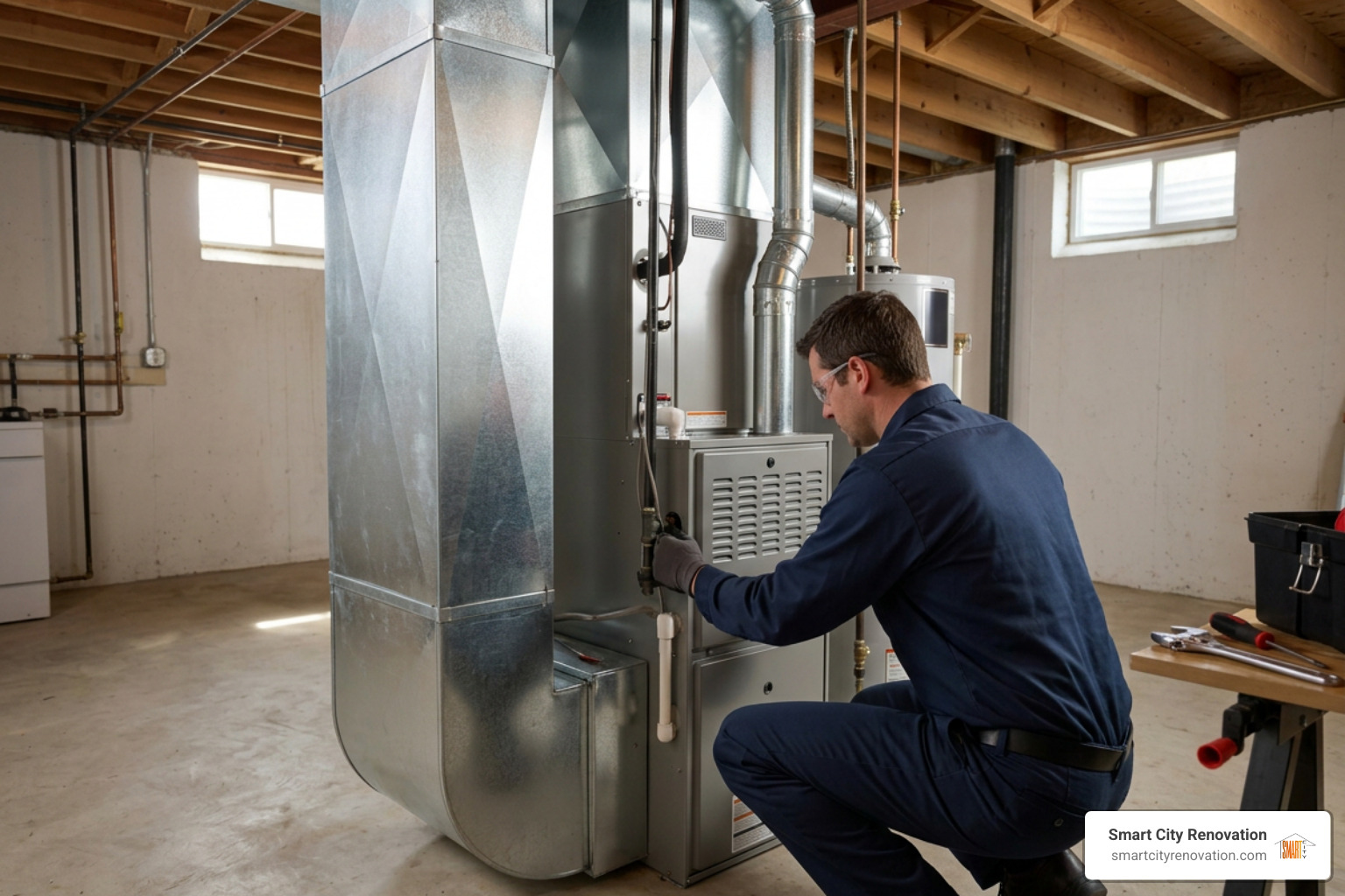 Modern high-efficiency gas furnace installation in a Glenview home Modern high-efficiency gas furnace installation in a Glenview home