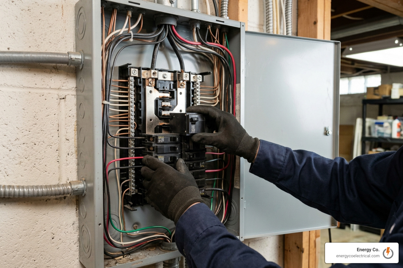 Replacing a circuit breaker inside an open electrical panel Replacing a circuit breaker inside an open electrical panel