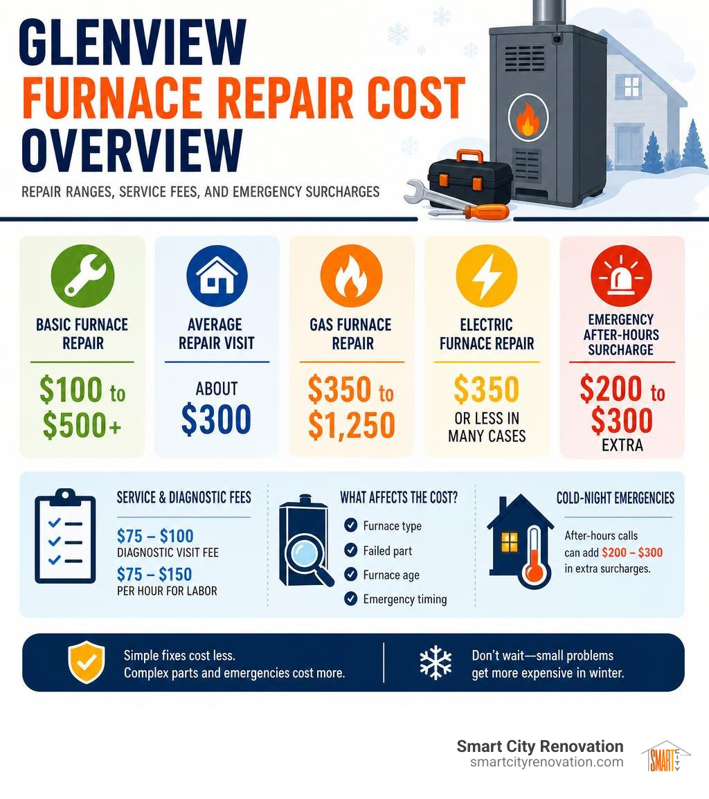 Glenview furnace repair cost overview: repair ranges, service fees, and emergency surcharges infographic Glenview furnace repair cost overview: repair ranges, service fees, and emergency surcharges infographic
