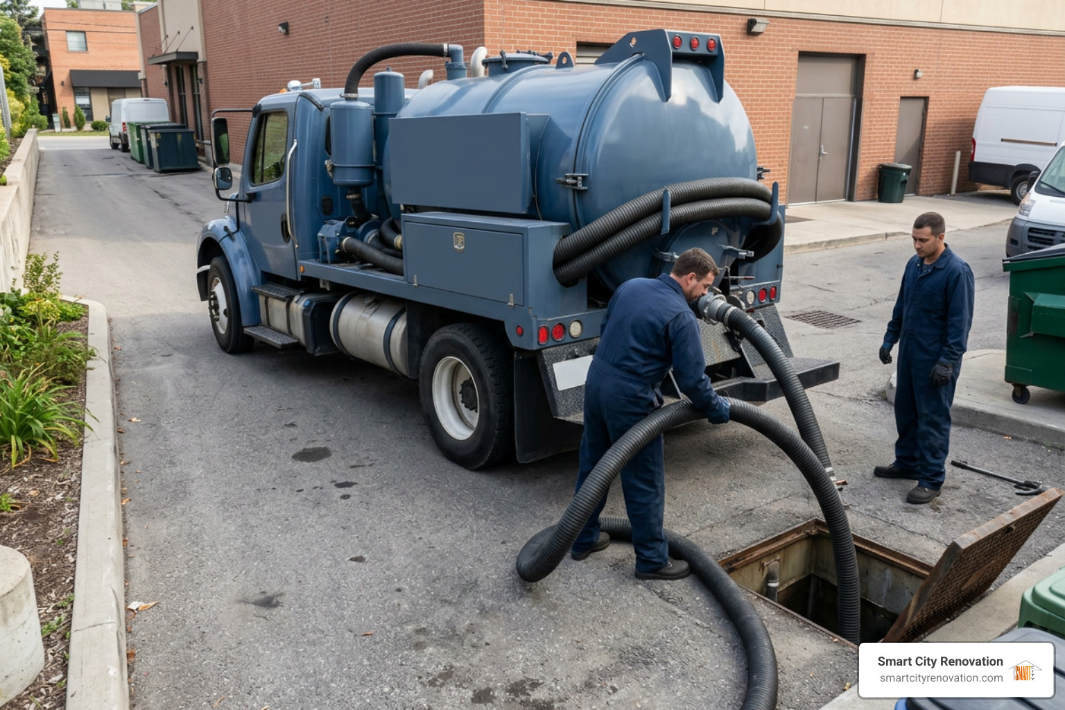 Commercial grease interceptor pumping service using vacuum truck Commercial grease interceptor pumping service using vacuum truck