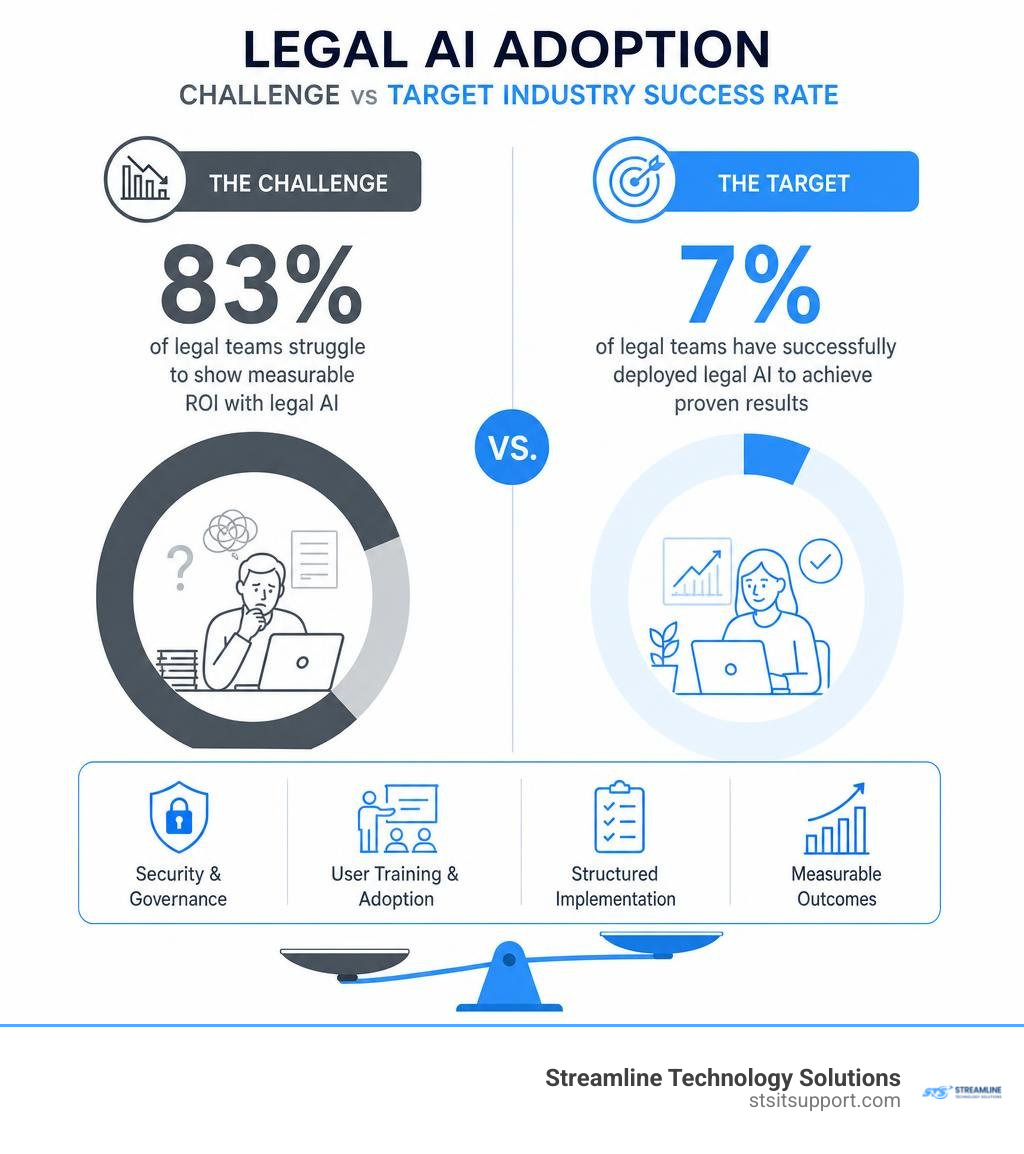 Legal AI adoption challenge vs target industry success rate infographic Legal AI adoption challenge vs target industry success rate infographic