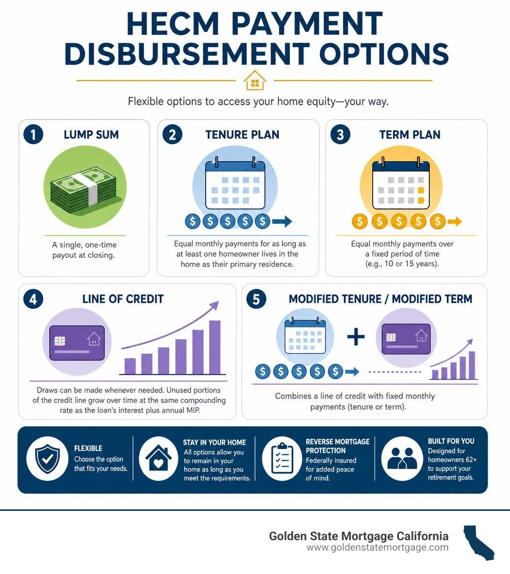 HECM payment disbursement options infographic HECM payment disbursement options infographic