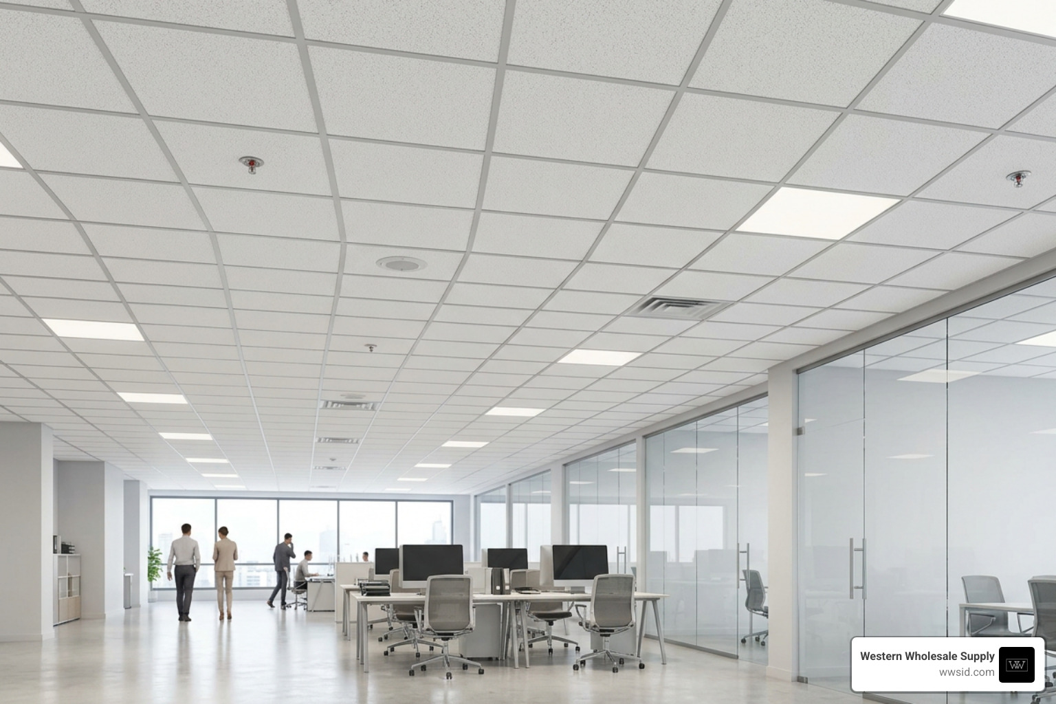 Modern interior architecture featuring clean CertainTeed acoustical suspended ceiling tiles Modern interior architecture featuring clean CertainTeed acoustical suspended ceiling tiles