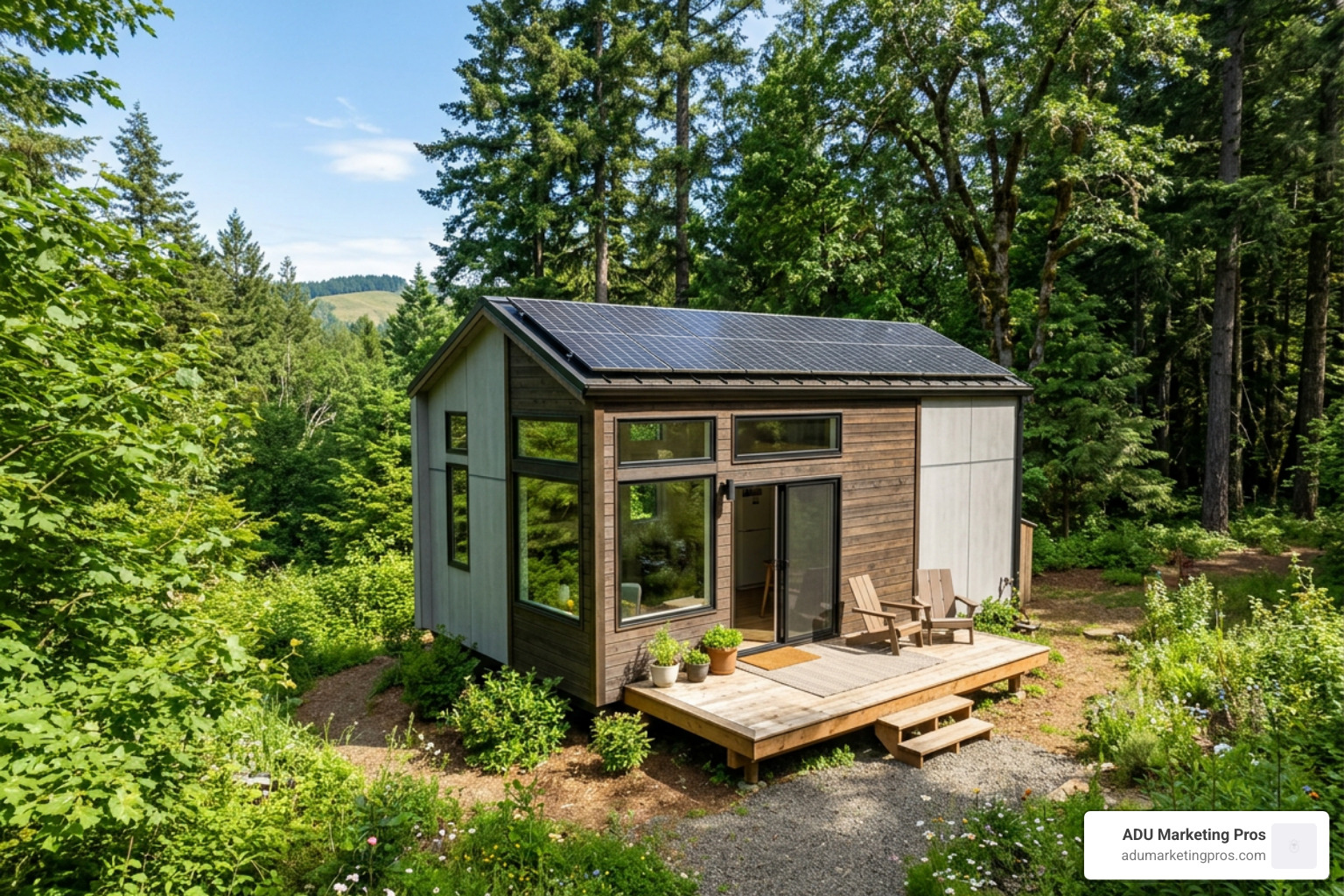 Sustainable net-zero tiny house with solar panels and eco-friendly cladding