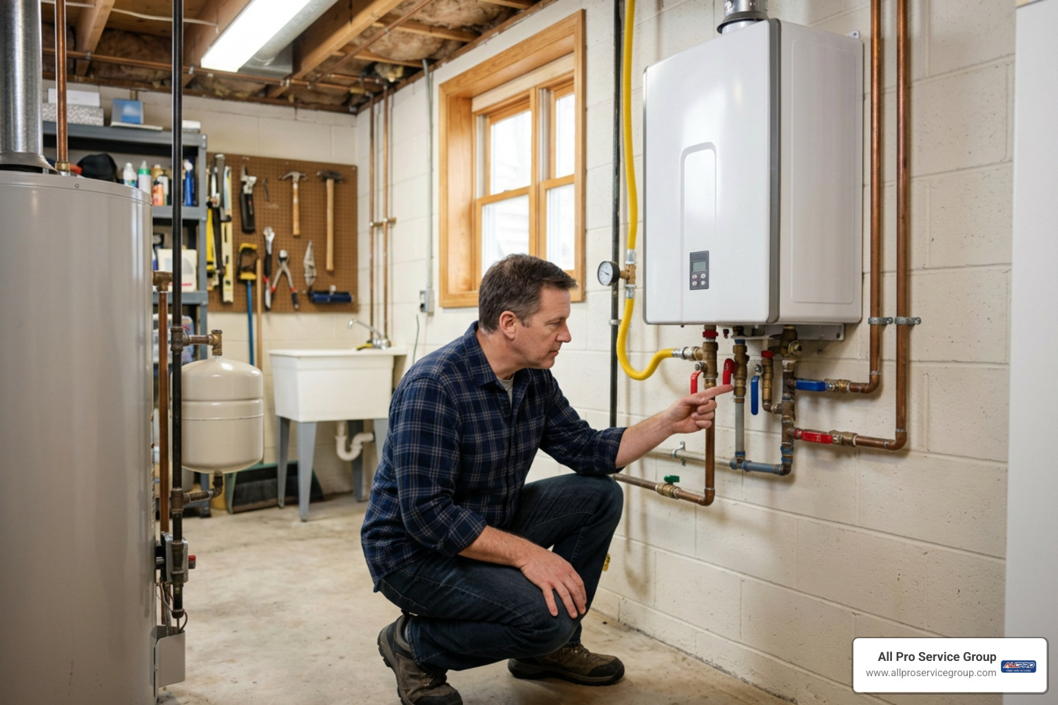 Homeowner examining isolation valves Homeowner examining isolation valves