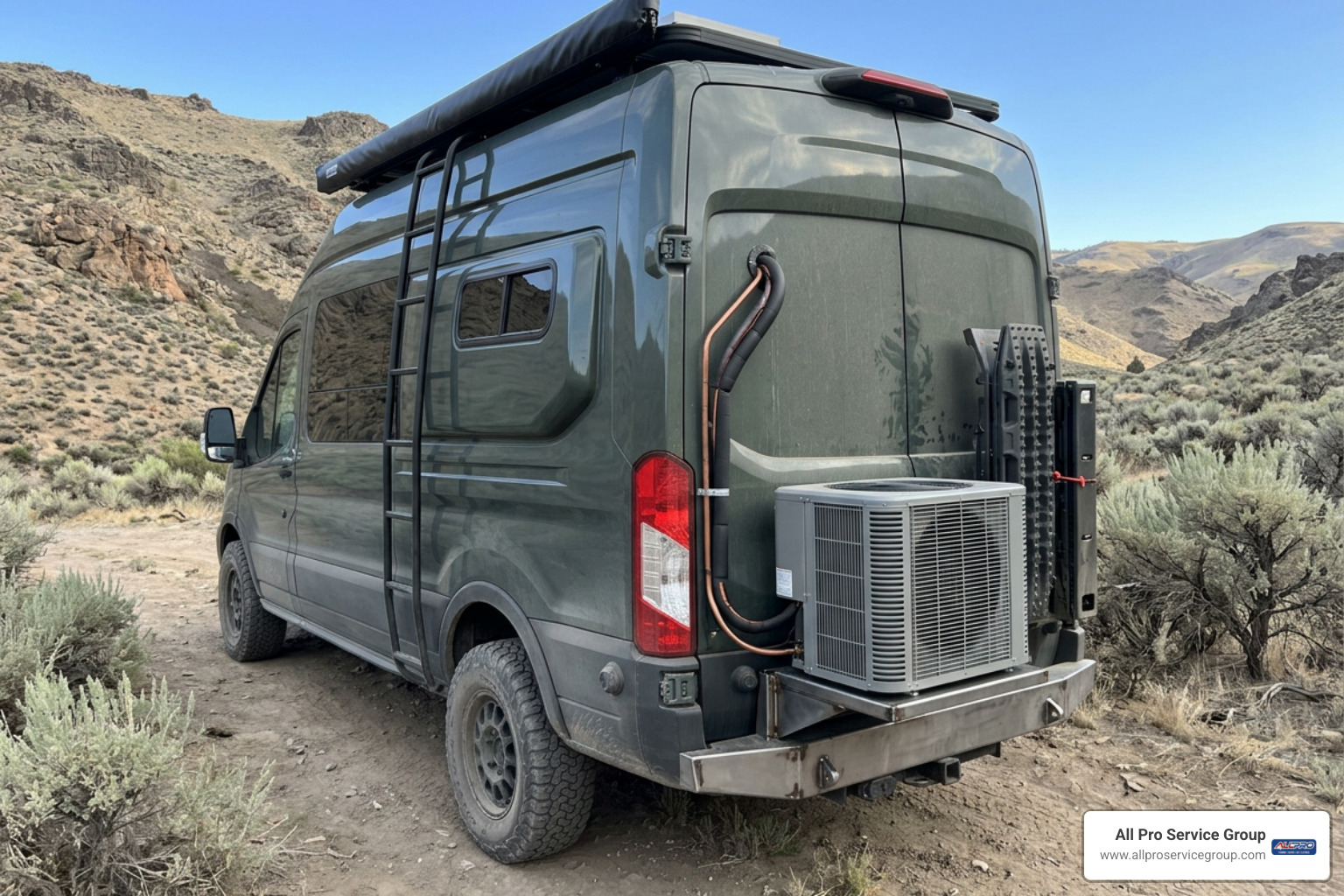 Outdoor condenser unit mounted on vehicle bumper
