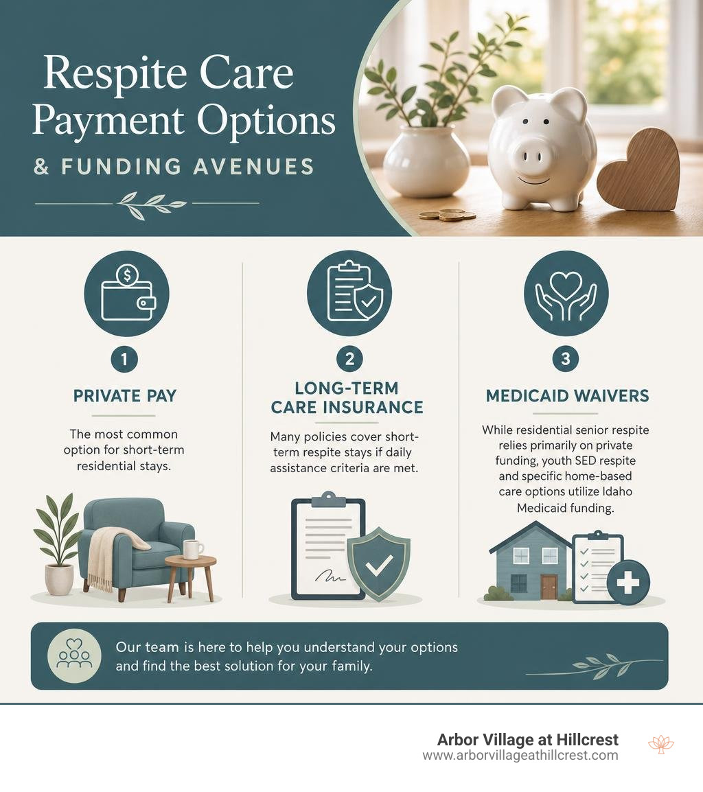 Respite care payment options and funding avenues infographic