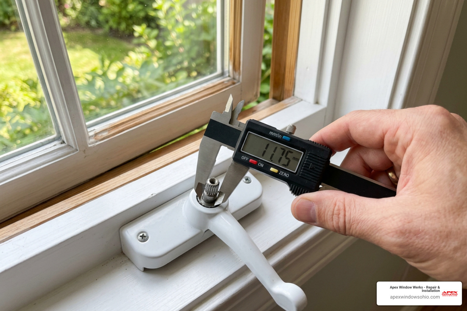 Measuring the spline diameter of a casement window crank operator