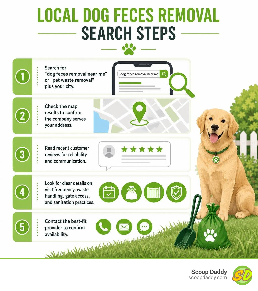 Local dog feces removal search steps infographic Local dog feces removal search steps infographic