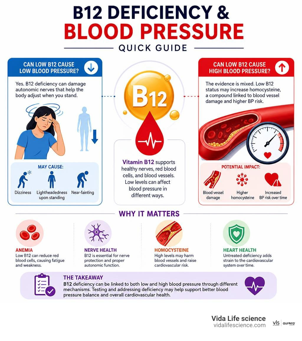 B12 deficiency and blood pressure quick guide infographic