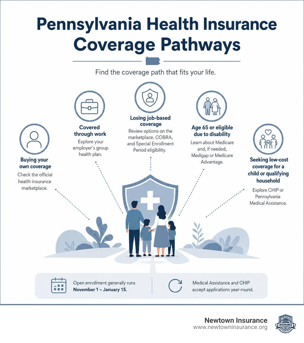 Pennsylvania health insurance coverage pathways infographic Pennsylvania health insurance coverage pathways infographic