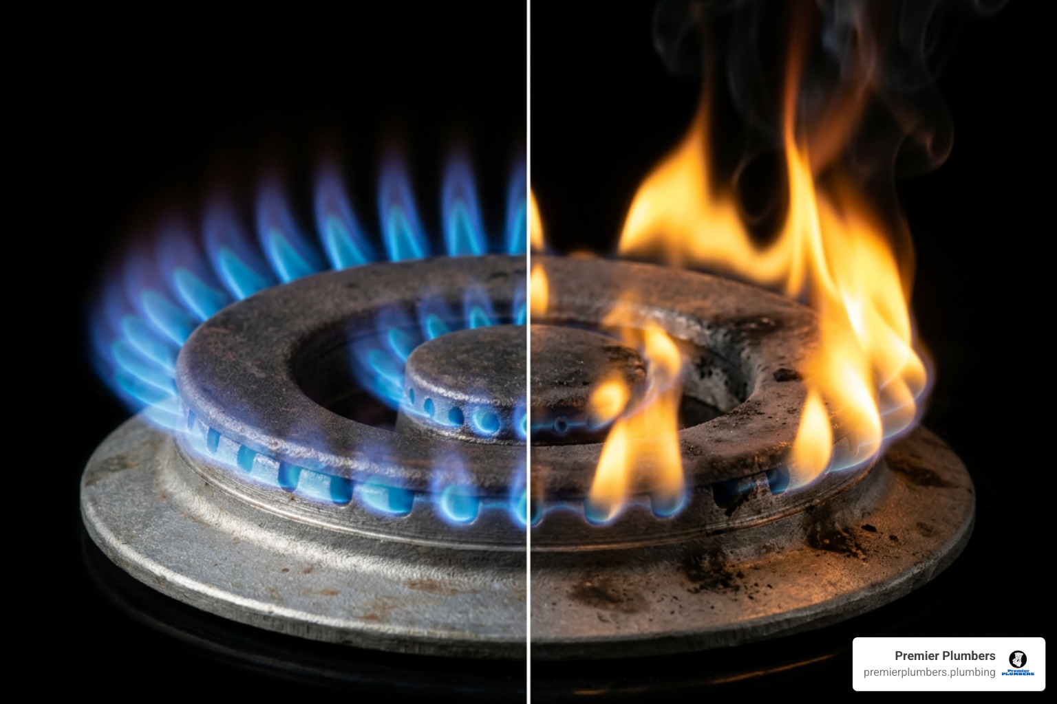 comparison of a healthy blue flame and a faulty yellow gas heater flame comparison of a healthy blue flame and a faulty yellow gas heater flame