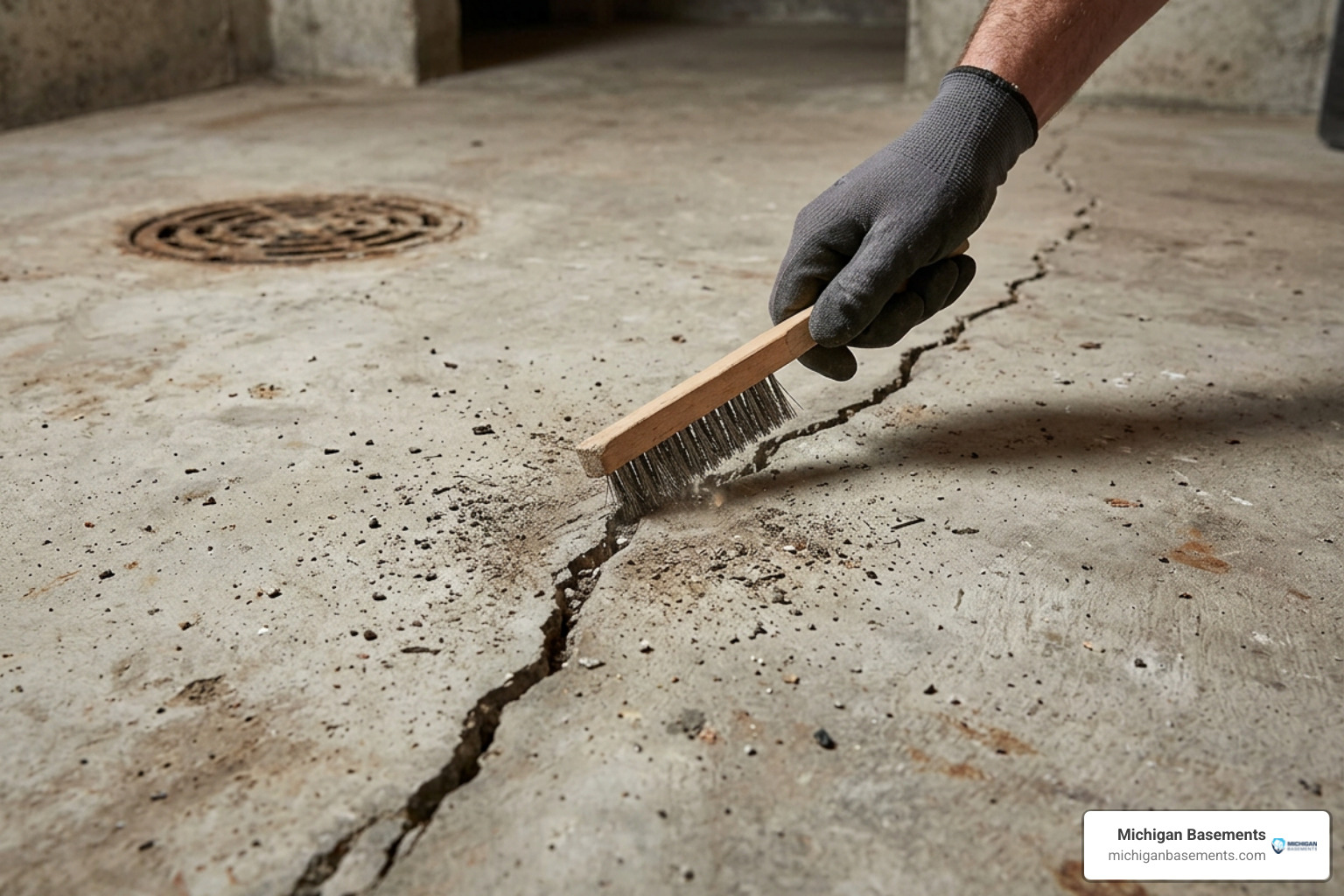 Preparing concrete floor crack for repair