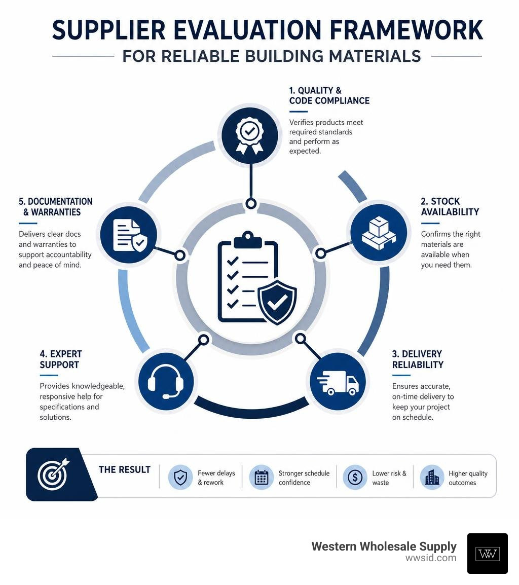 Supplier evaluation framework for reliable building materials infographic Supplier evaluation framework for reliable building materials infographic