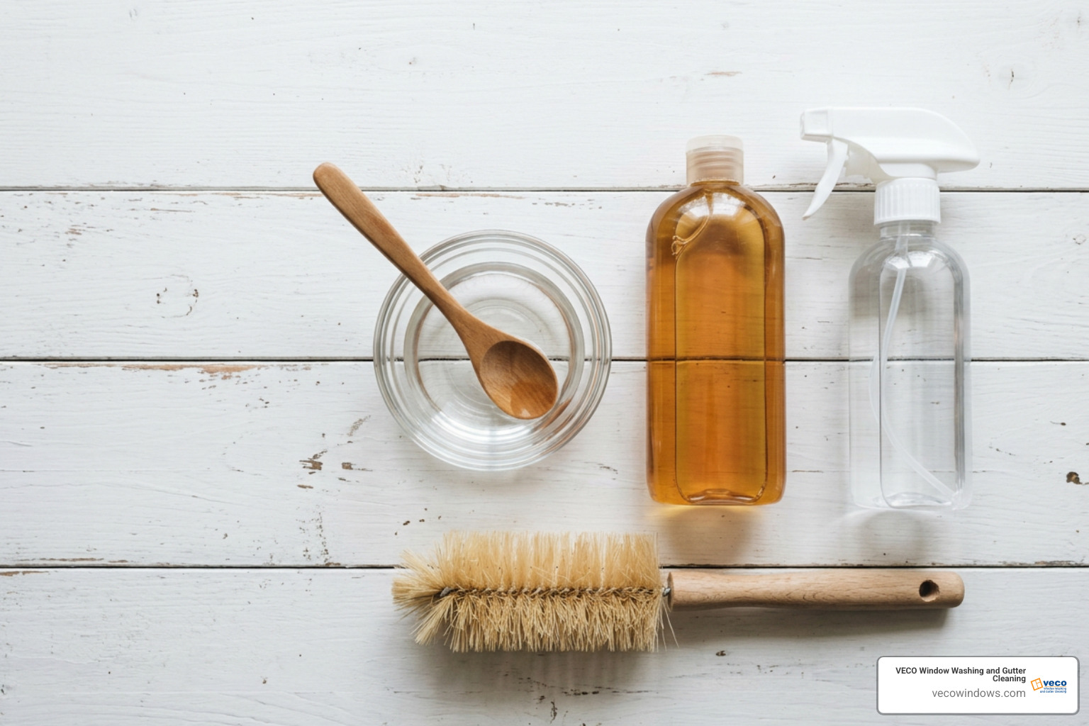 DIY gutter cleaning ingredients like vinegar and dish soap