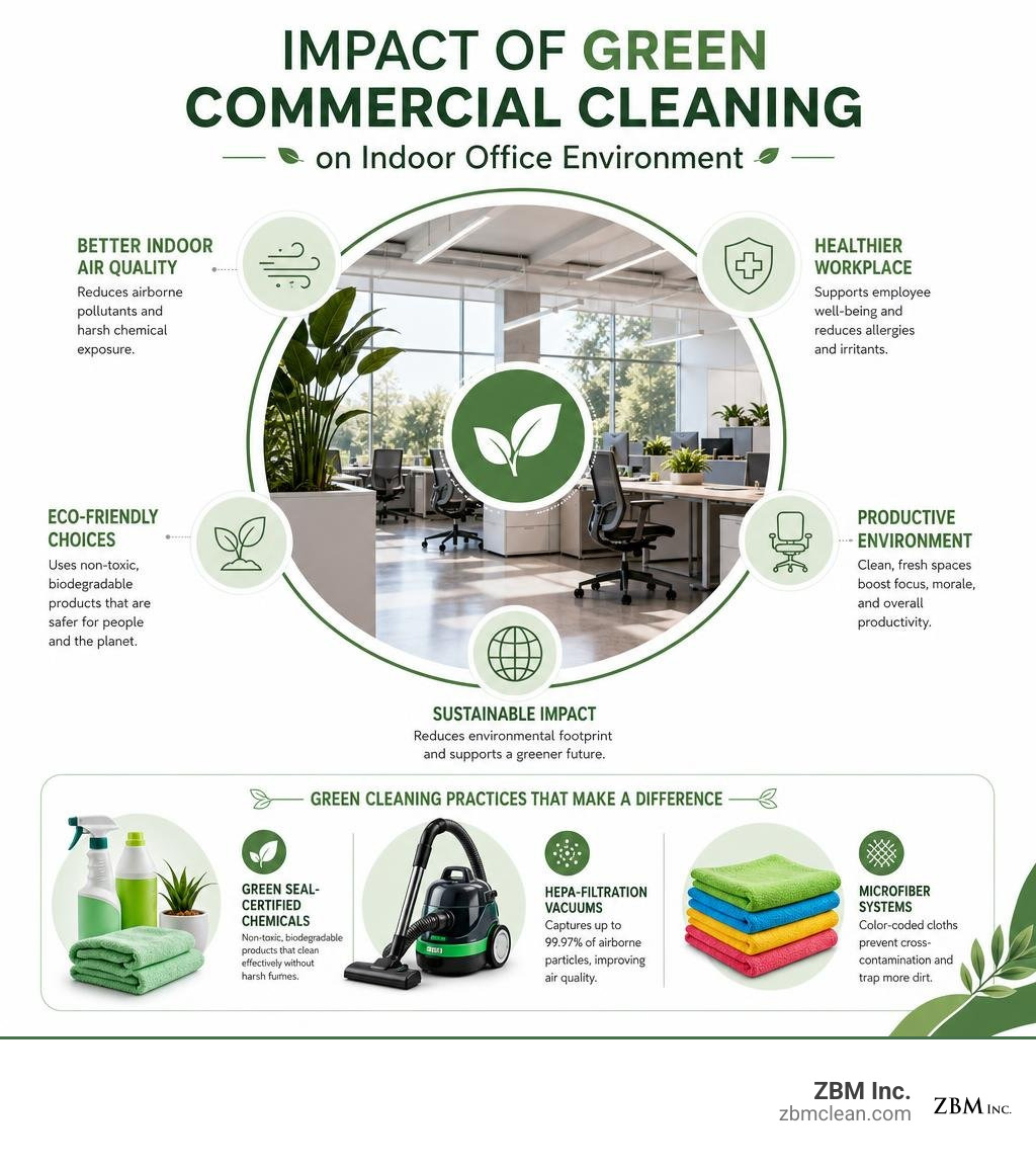 Impact of green commercial cleaning on indoor office environment infographic Impact of green commercial cleaning on indoor office environment infographic
