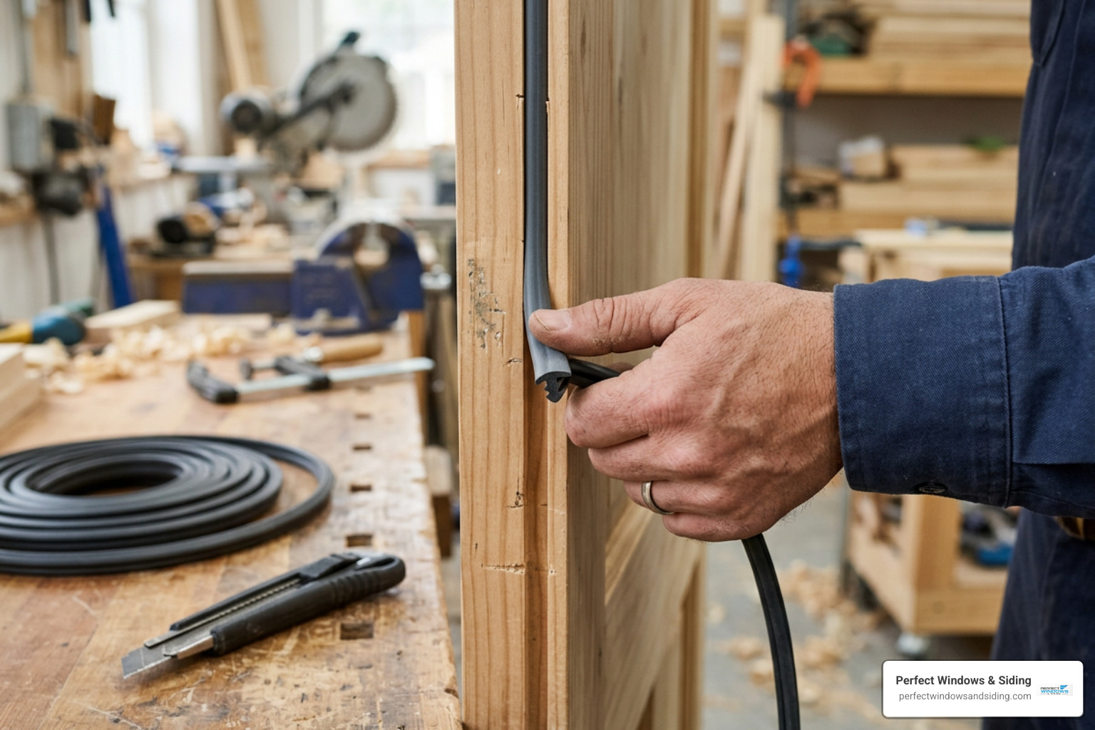 pressing replacement weatherstrip into door kerf pressing replacement weatherstrip into door kerf