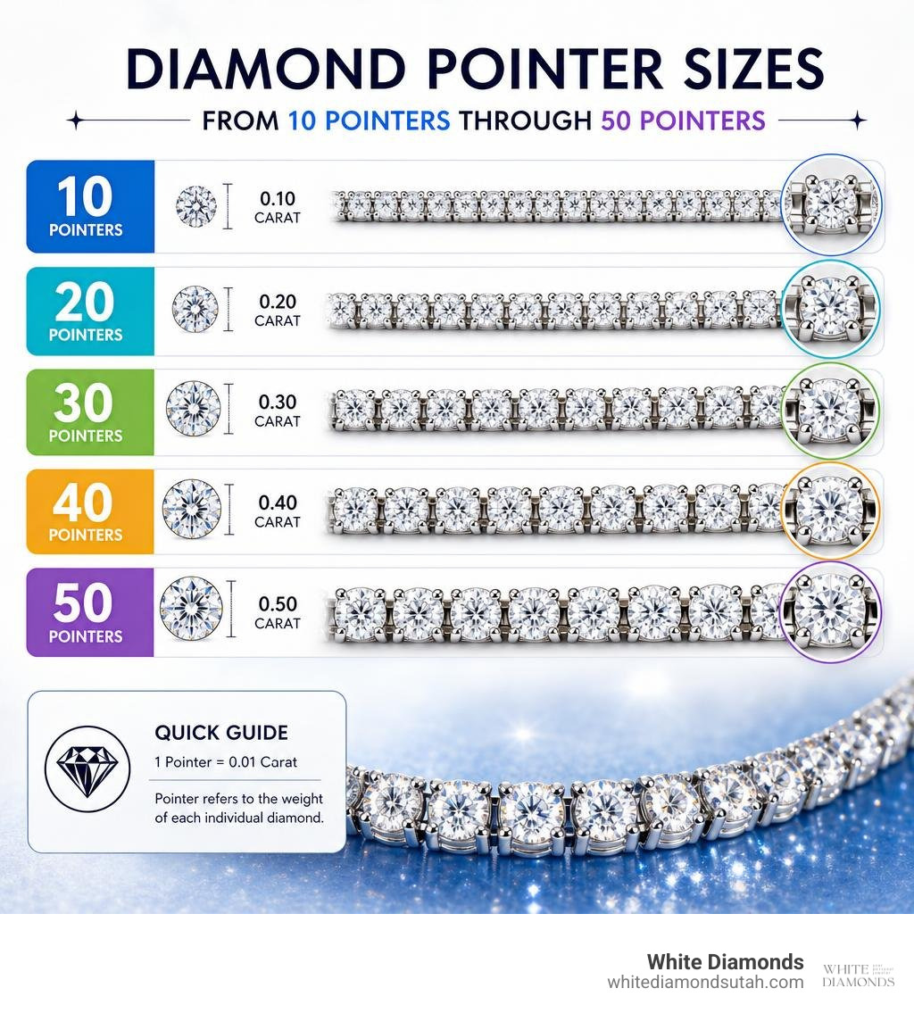 Diamond pointer sizes from 10 pointers through 50 pointers infographic Diamond pointer sizes from 10 pointers through 50 pointers infographic