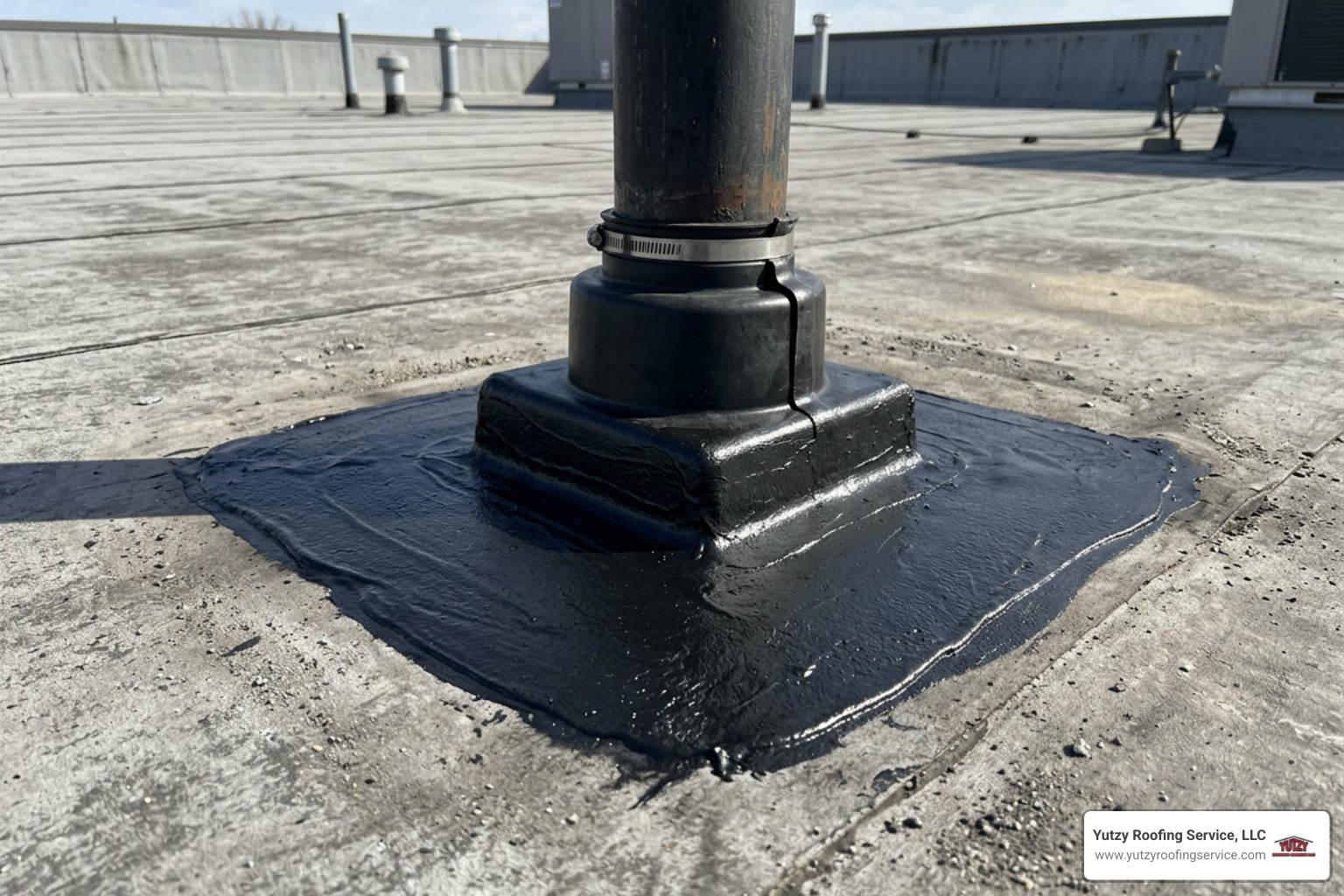 cured rubberized roof sealant repair around commercial pipe boot cured rubberized roof sealant repair around commercial pipe boot