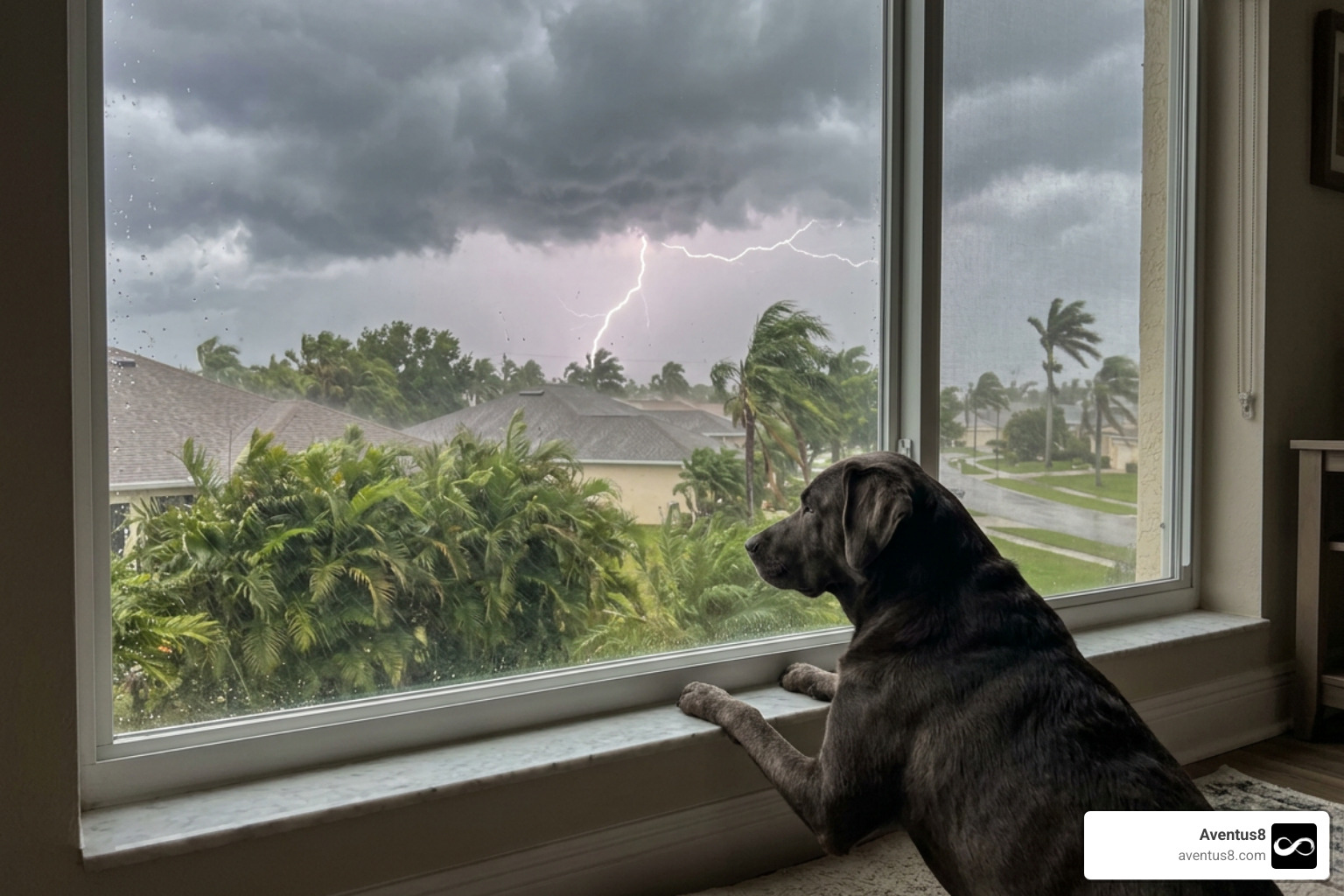 A dog observing a South Florida storm in Hollywood, FL
