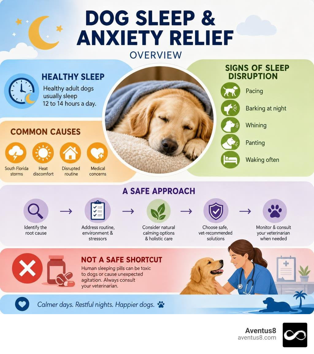 Dog sleep and anxiety relief overview infographic