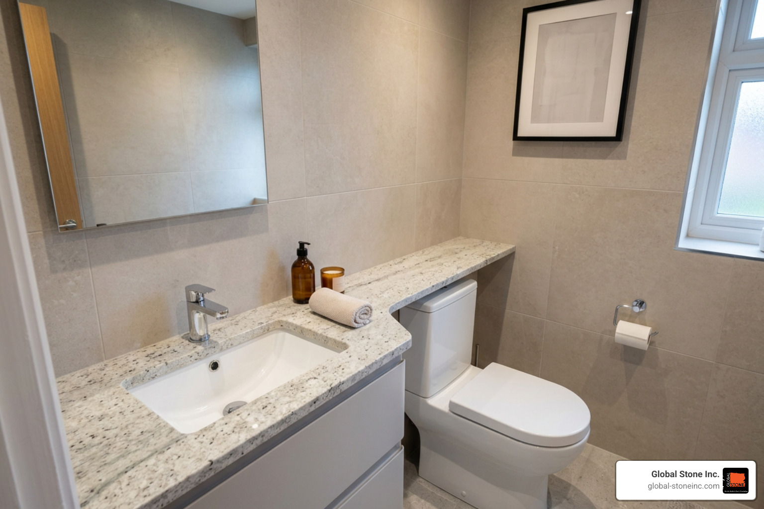 granite banjo vanity top over toilet
