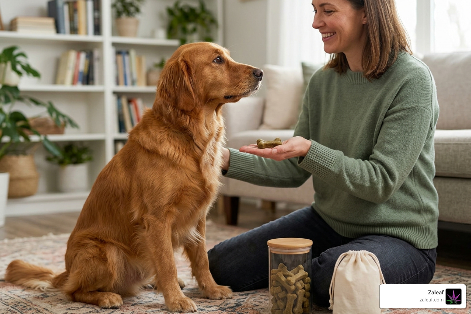 Administering soft hemp chew to dog Administering soft hemp chew to dog