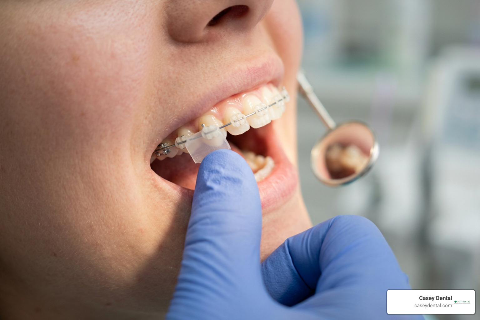 applying orthodontic wax to cover a sharp bracket