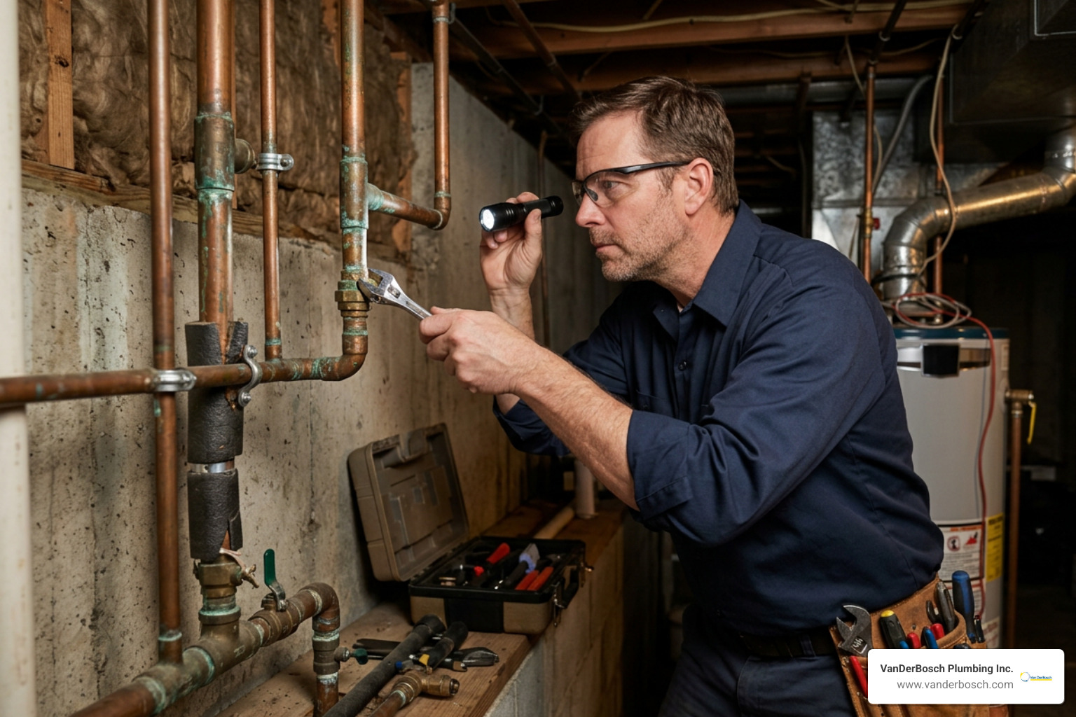 Inspection of home plumbing pipes to detect wear, corrosion, and early leaks Inspection of home plumbing pipes to detect wear, corrosion, and early leaks