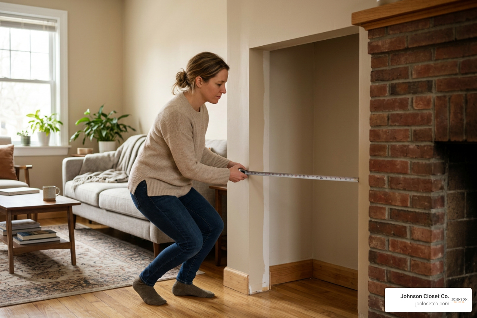 homeowner measuring wall alcove for custom cabinetry homeowner measuring wall alcove for custom cabinetry