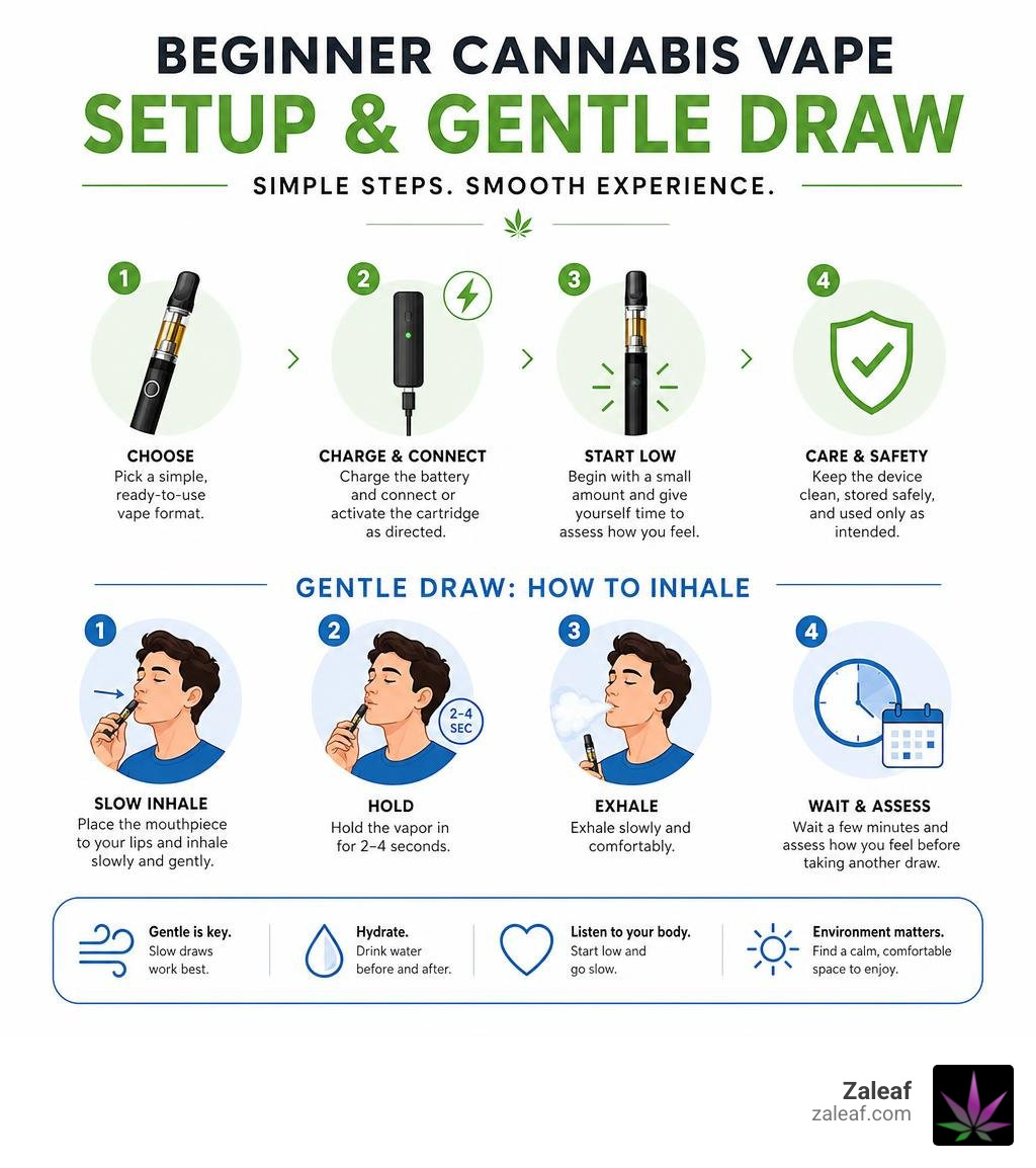 beginner cannabis vape setup and gentle draw steps infographic beginner cannabis vape setup and gentle draw steps infographic