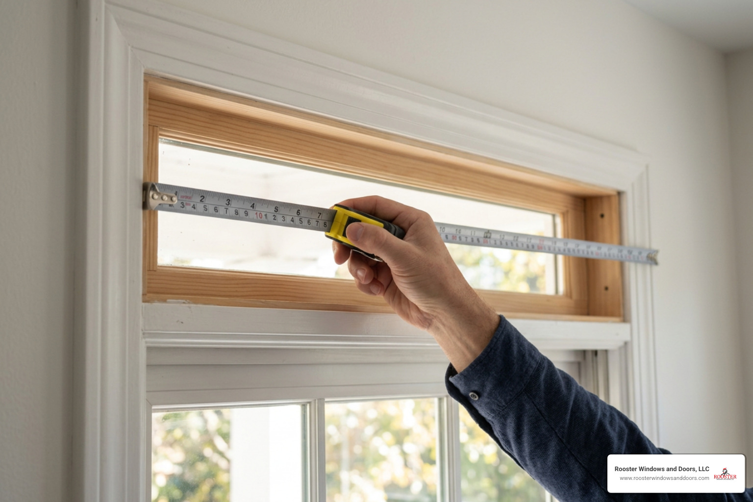measuring a transom window frame accurately with a steel tape measure measuring a transom window frame accurately with a steel tape measure