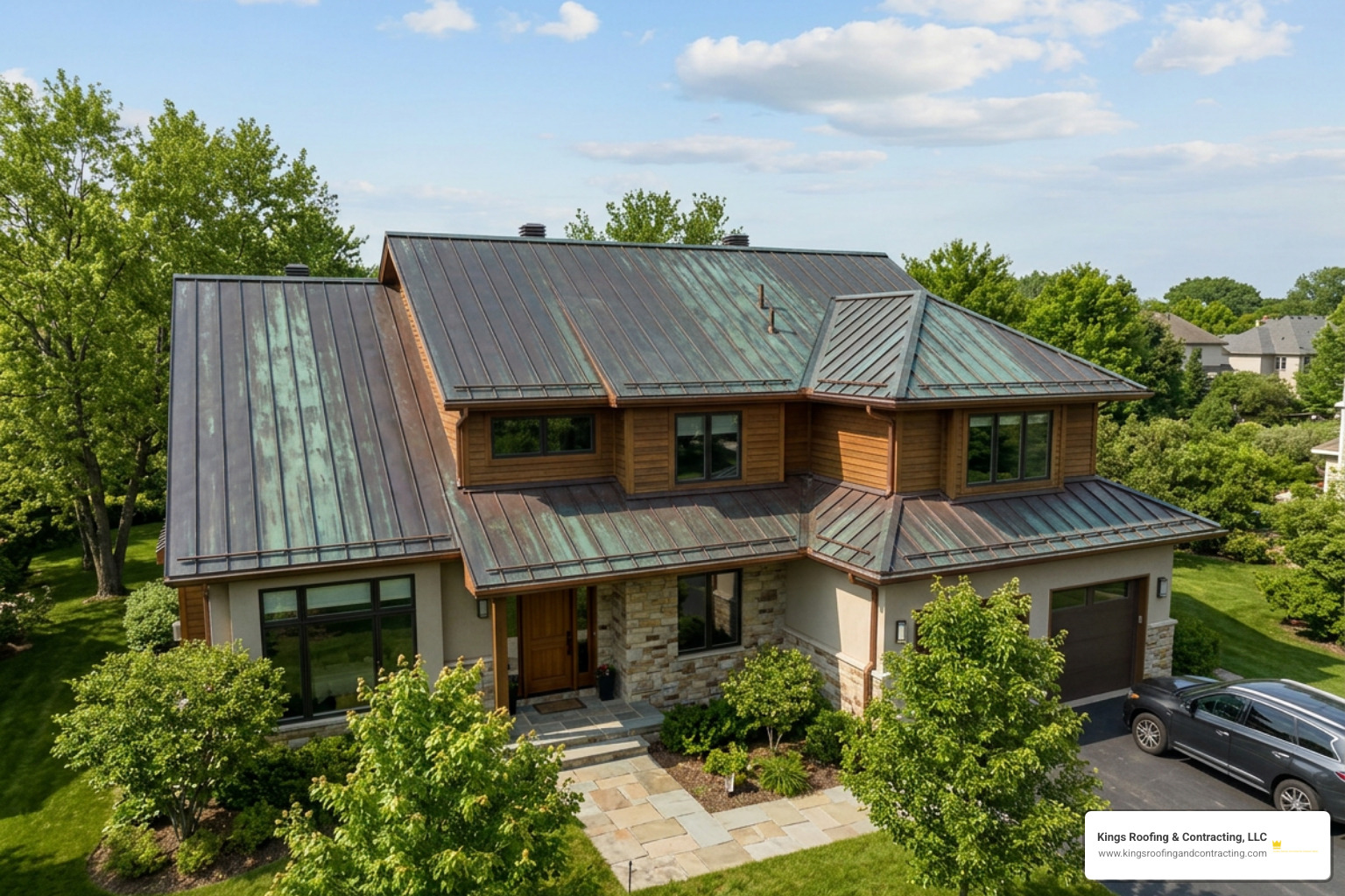 Finished architectural copper standing seam installation Finished architectural copper standing seam installation