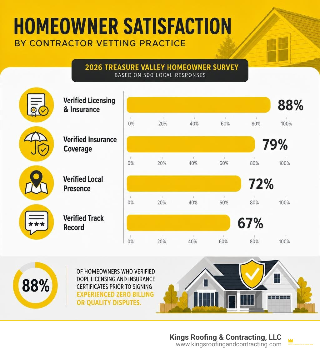 Data chart showing homeowner satisfaction rates based on contractor vetting practices infographic Data chart showing homeowner satisfaction rates based on contractor vetting practices infographic