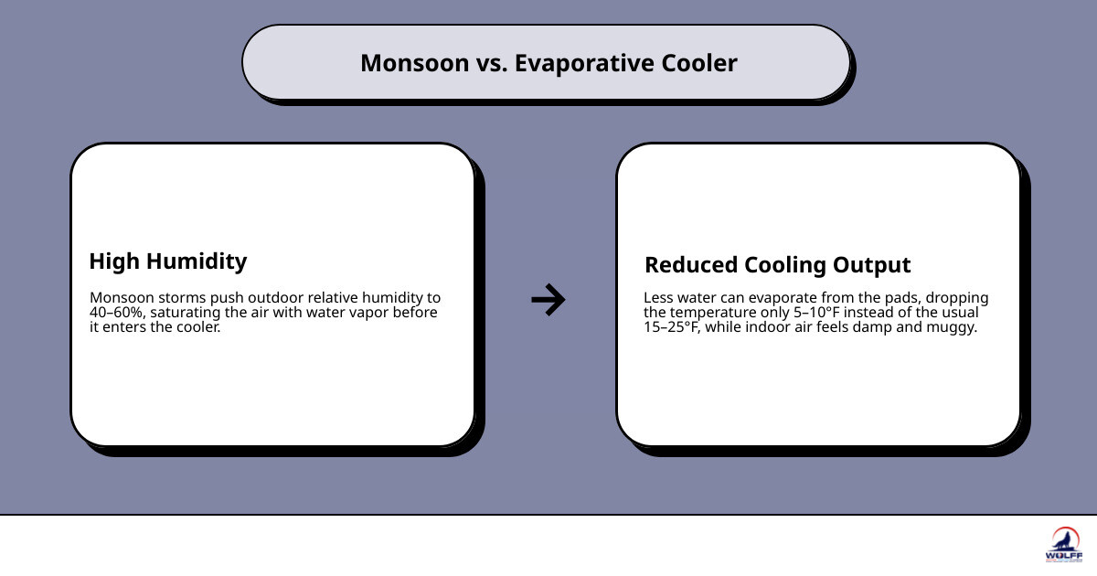 Monsoon humidity and evaporative cooler efficiency infographic Monsoon humidity and evaporative cooler efficiency infographic