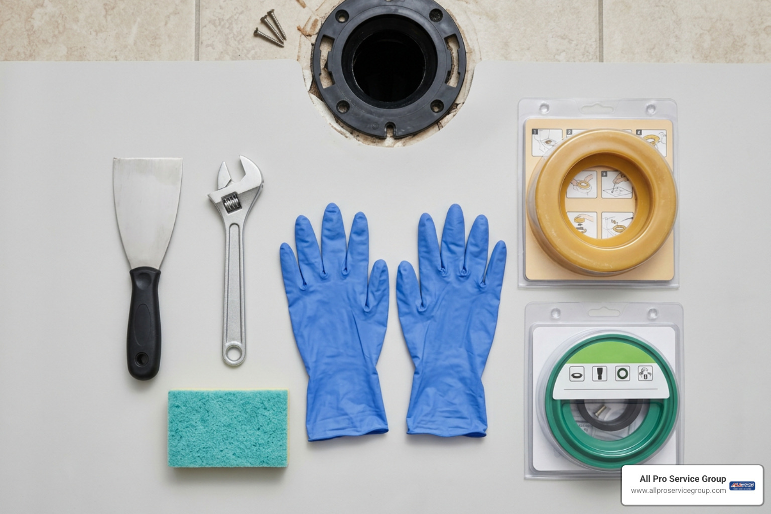 DIY toilet seal repair tools and wax ring assembly