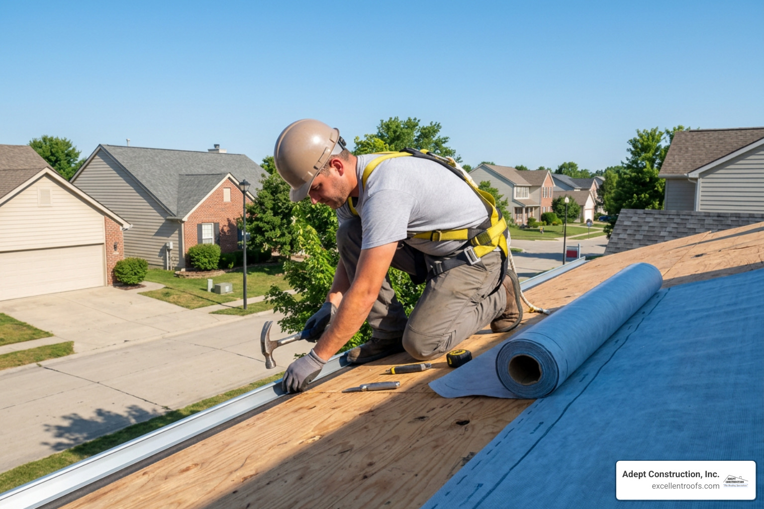 Roof deck prep with drip edge installation and synthetic underlayment