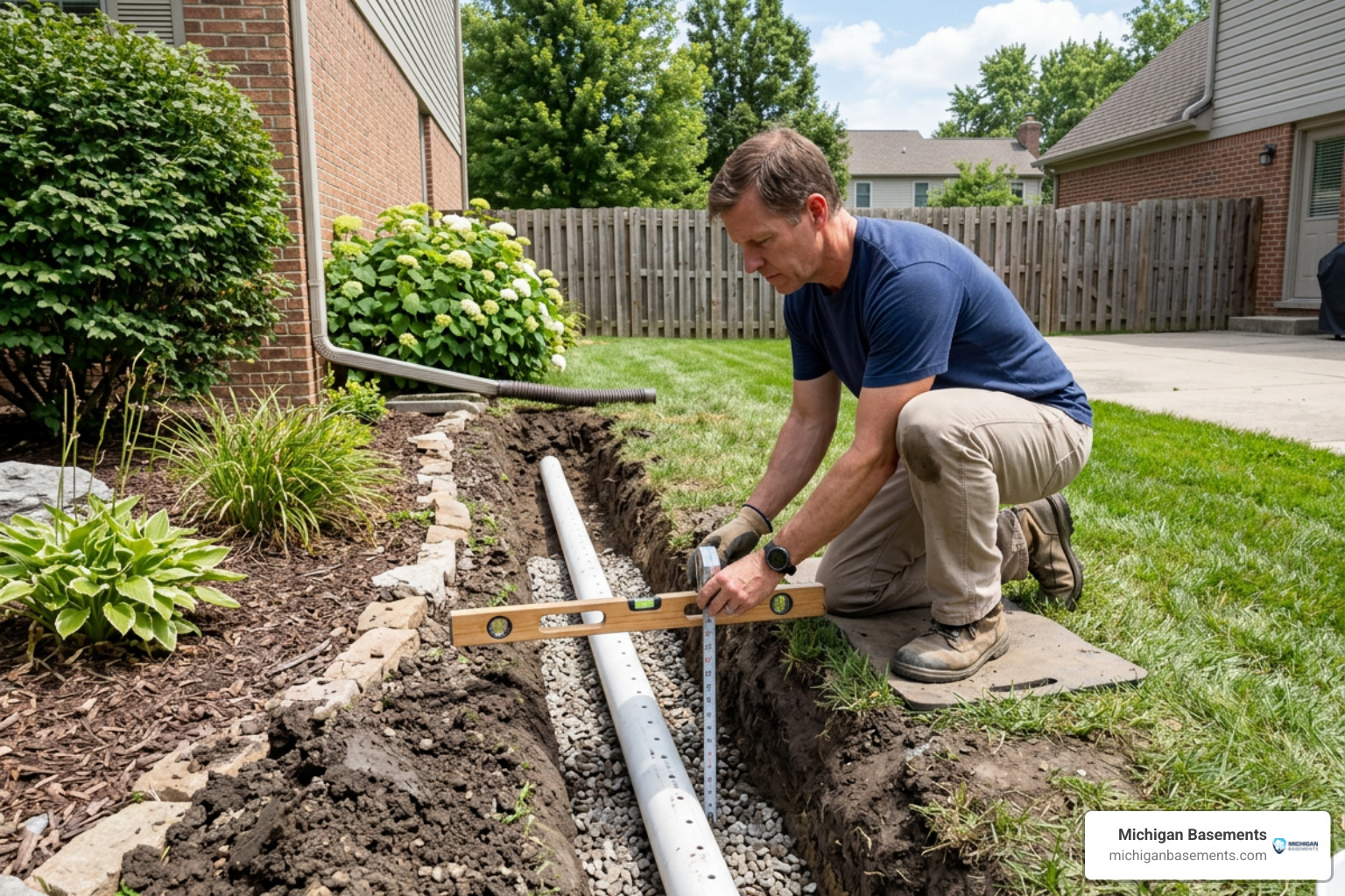 Measuring French drain trench slope Measuring French drain trench slope